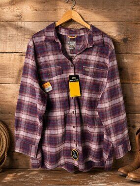 Ariat Rebar Plaid Red Flannel Button Down Shirt Women's Plus Size 3X NWT